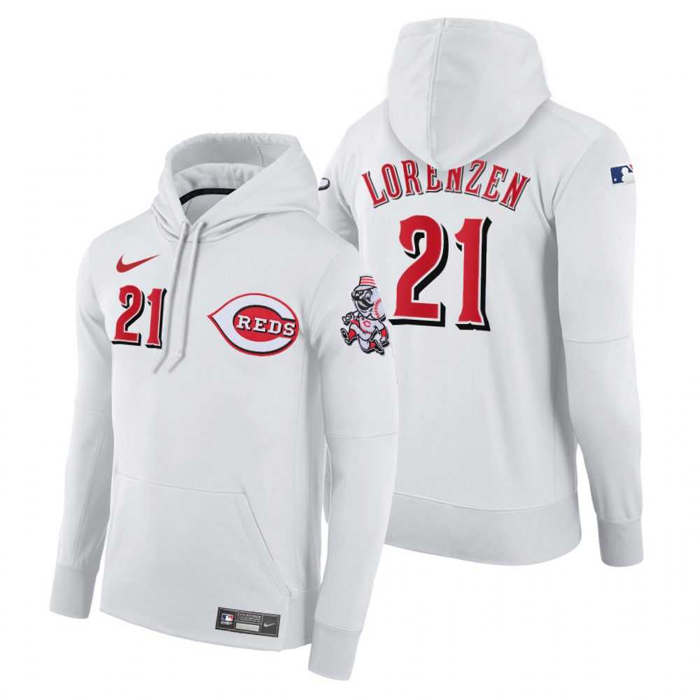 Men Cincinnati Reds 21 Lorenzen white home hoodie 2021 MLB Nike Jerseys